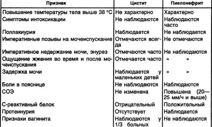 Сравнение симптомов цистита и пиелонефрита