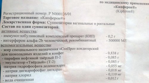 Состав свечей Кипферон
