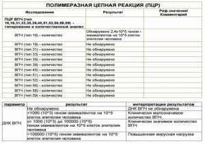 Образец результатов анализа